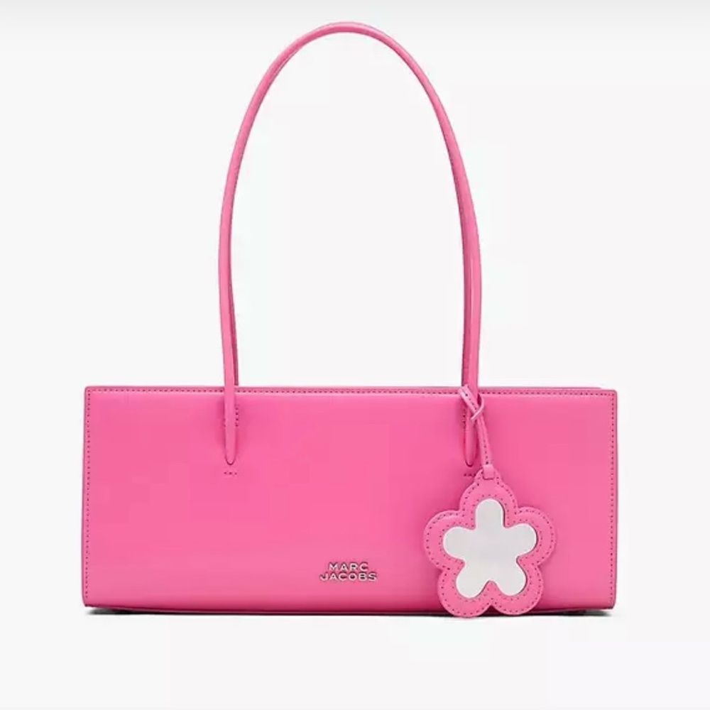 Marc Jacobs Hot Pink Leather Shoulder Tote with Flower Charm